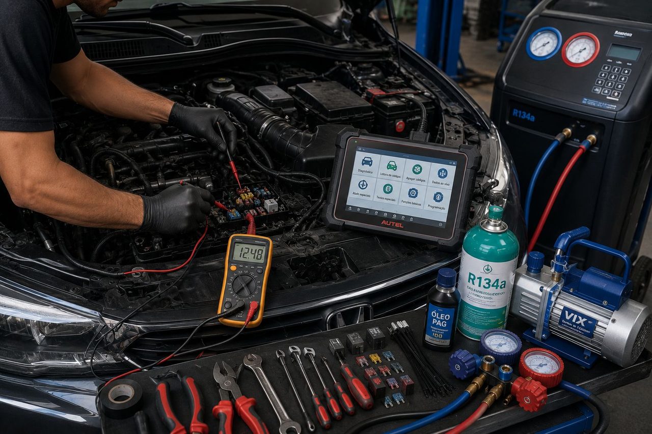 Profissional realizando serviço de auto elétrica