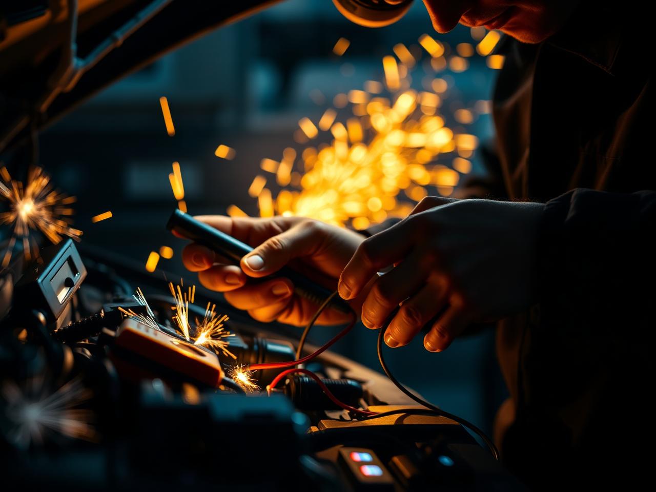 Profissional realizando serviço de auto elétrica